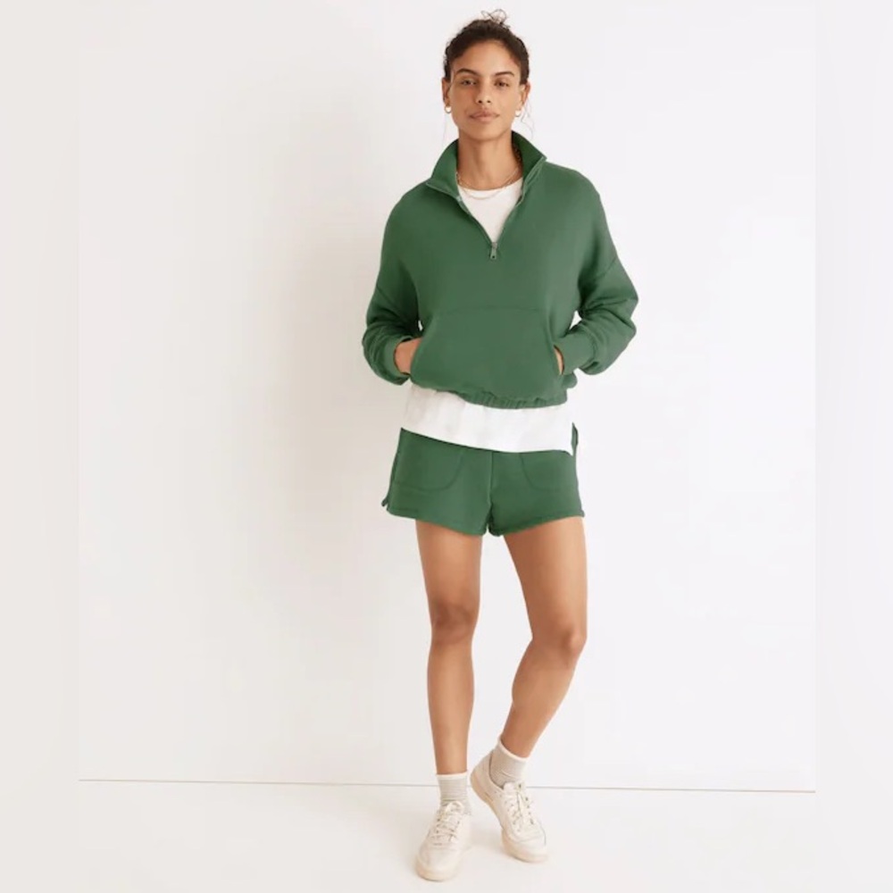 Madewell MWL Airyterry Quarter-Zip Supercrop Sweatshirt Set, Green, Large